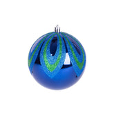 Hectarul - Set 4 globuri de Craciun Ø10 cm albastre cu detalii albe, plastic - MagicHome